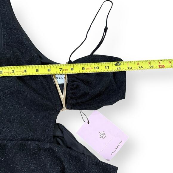 NWT HELLO MOLLY Tempting Decision Mini Dress Black Glitter Size XS Side Cutout - Picture 11 of 13